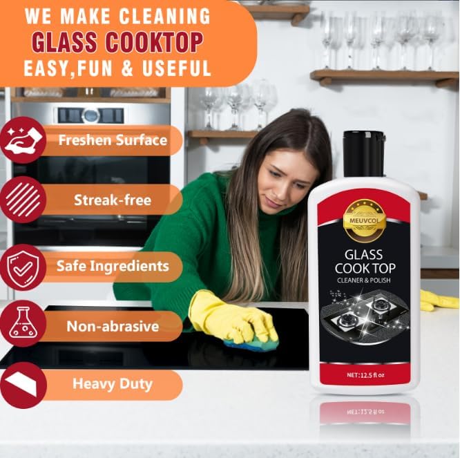 Glass Stove Top Cleaner Kit, 12 Oz Glass Cooktop Cleaner Non-Abrasive, Stove - Image 4