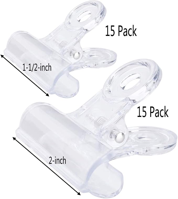 30 Pack Plastic Clear Clips Clamps, 1-1/2 Inch and 2 Inch Sizes - Image 2