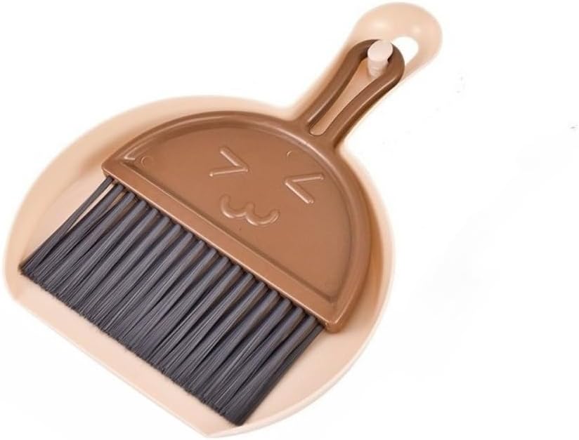 1Pcs Coffee Color Set Small Broom and Dustpan Set, Dust Pan and Brush Set, Mini Plastic Sweep Kit for Desktop & Keyboard Cleaning