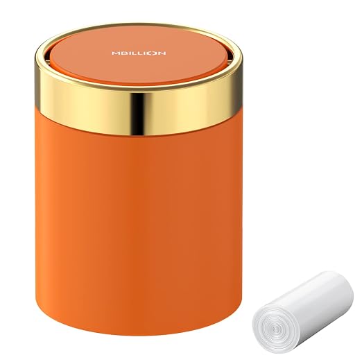 Mini Trash Can with Lid, Desktop Small Trash Can Recycling Bin Cute Metal by Mbillion