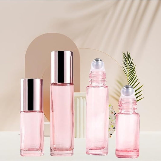 10 Pack Glass Essential Oil Roller Bottle, 10ml Pink GlassRoller Bottles - Image 2