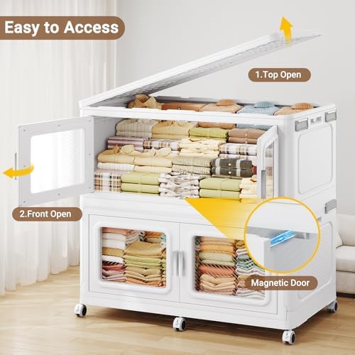 BROVIEW 880 Qt Extra Large Stackable Storage Bin with Lids, 4 Pack White