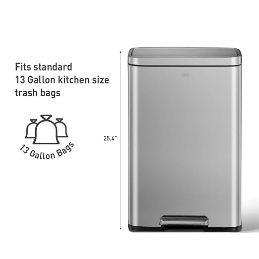 EKO Madison Matte Stainless 50 Liter/13.2 Gallon Step Trash Can w/Inner Liner - Image 5