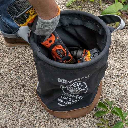 Klein Tools 5104FR Canvas Bucket, Flame-Resistant Tool Bucket Made of No. 4 C...