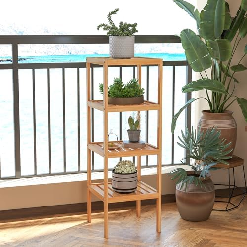 kinbor Bamboo Bathroom Storage Shelf Freestanding, 4 Tier Shelving