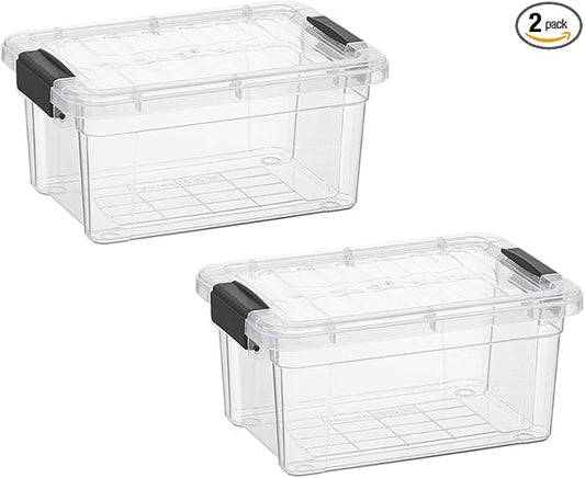 Superio Storage Bins with Lids- 2 Pack, 1.85 Qt Clear Boxes by Superio