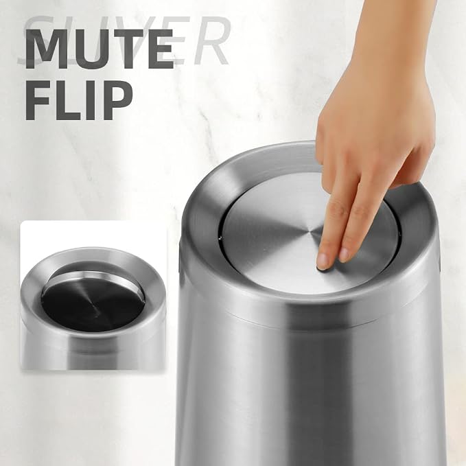 Household Swing Bathroom Trash Can，Brushed Stainless Steel，10 L/3 - Image 7