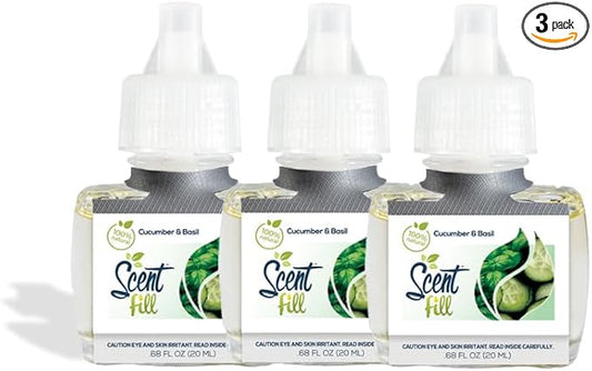 Scent Fill 100% Natural Cucumber Basil Plug in Air Freshener, Scented Oil by ScentFill