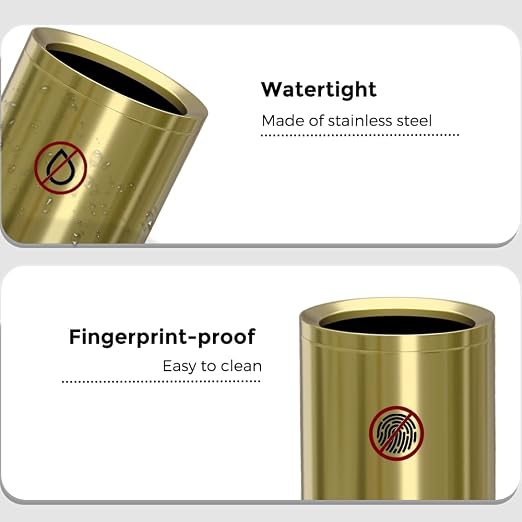 12L/3Gal Antique Brass Bathroom Trash Can, Brushed Brass Garbage can, Small - Image 3