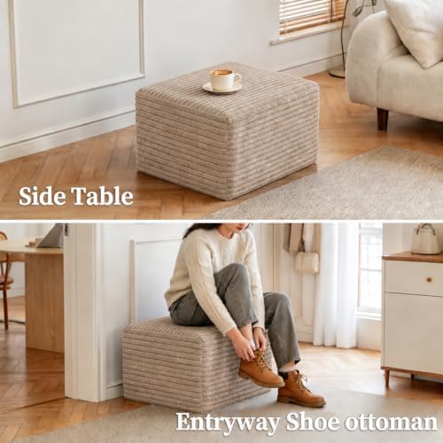 25.6" Ottoman Foot Rest for Couch，Plush Corduroy Rectangle Ottomans,Upho...