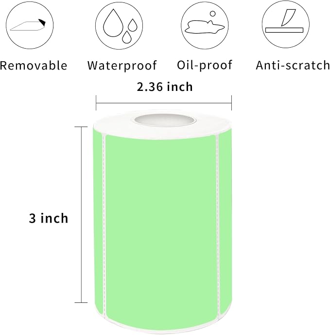 2×3 Inch Green Removable Thermal Labels, Self-Adhesive Square Direct Thermal - Image 2