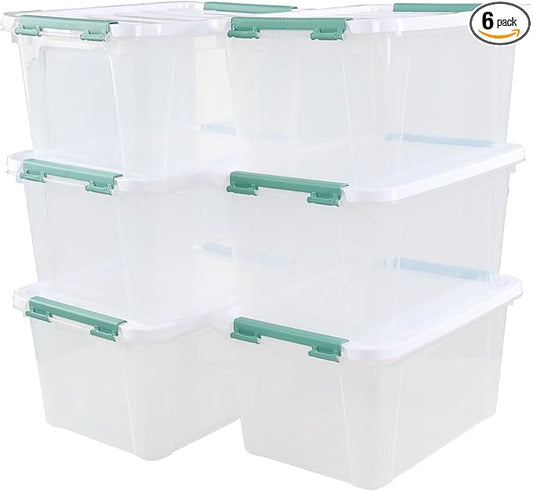 6-Pack Clear Storage Latch Bins, 20 L Plastic Storage Boxes by Zerdyne