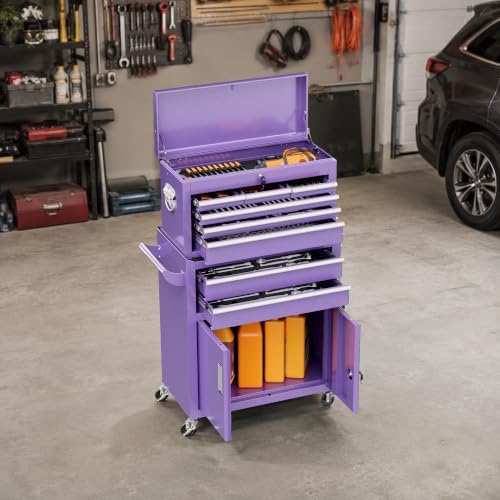 8-Drawer Rolling Tool Chest & Cabinet with Lock and Wheels,Purple