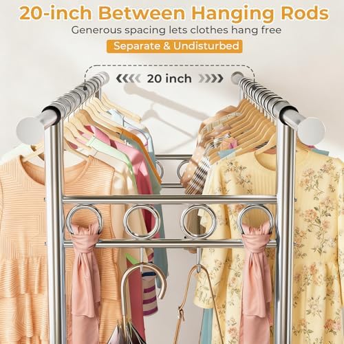 Heavy Duty Clothes Rack Load 1060LBS, Four Rods Rolling Clothing Racks for Ha...