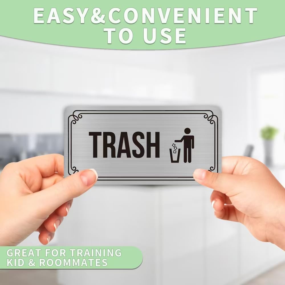 Recycle Stickers for Trash Bins,Magnetic Recycling Stickers for Trash Can | Silver Brushed Recycle Sticker for Kitchen Trash Cans,Recycling Bins,Outdoor Waste Bin (Rectangular)