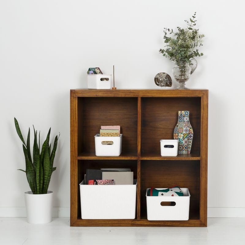 Decorative Plastic Basket Lidded Home Storage Bins Organizer Baskets, Large W...