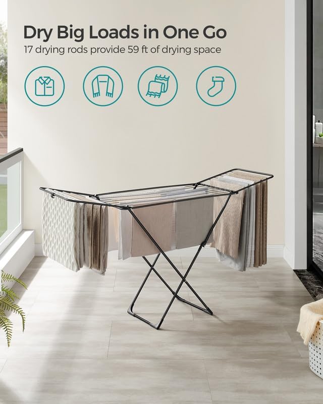 SONGMICS Clothes Drying Rack, Metal Laundry Drying Rack, Space-Saving, - Image 3