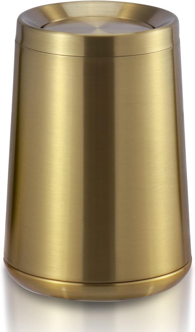 Household Swing Gold Bathroom Trash Can，Brushed Stainless Steel，10 L/3 by BRIEFHUMAN