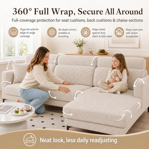Stretch Sofa Slipcover, 2026 Upgraded Non Slip Couch Cover with Adjustable Straps, Pet Dog Cat Friendly Furniture Protector for 3 Seater, Washable for Living Room