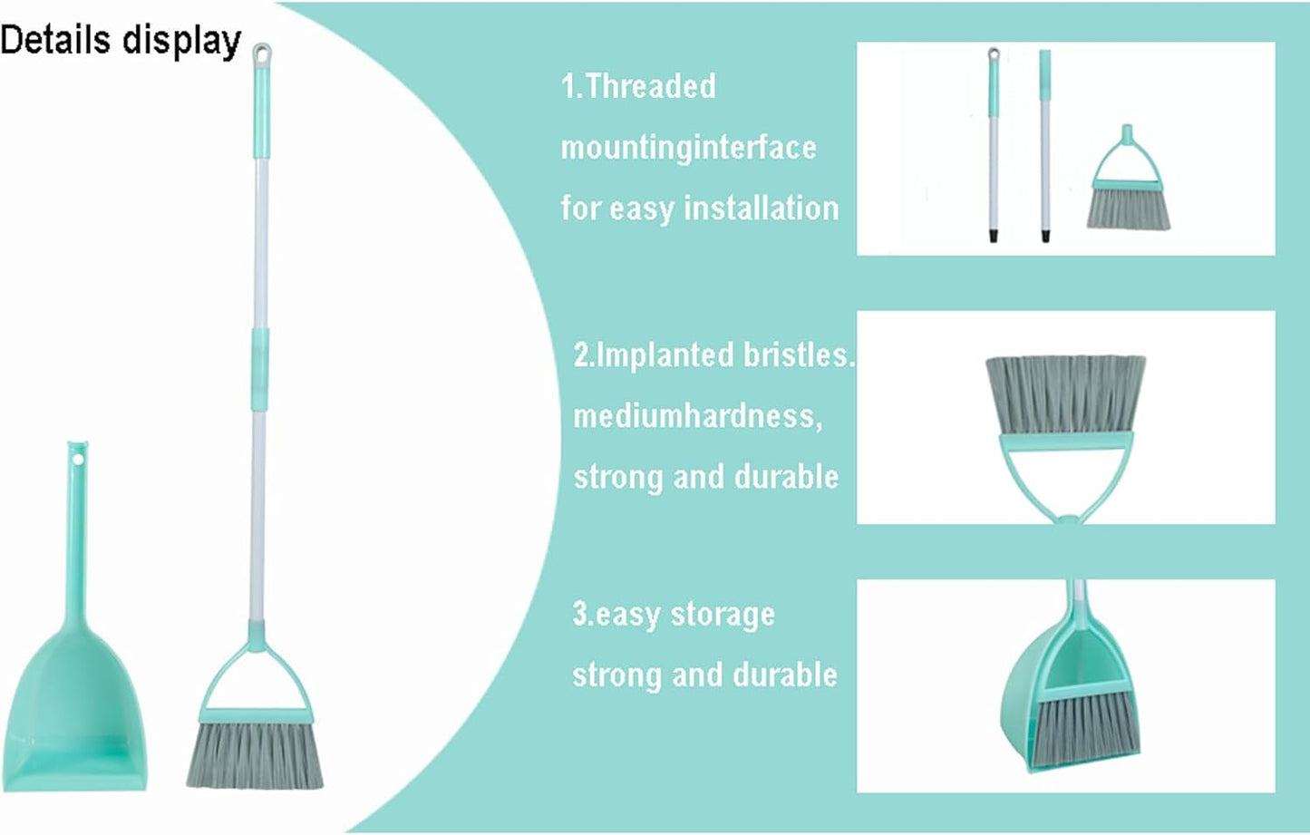 Mini Broom with Dustpan for Kids,Little Housekeeping Helper Set (Light Blue)
