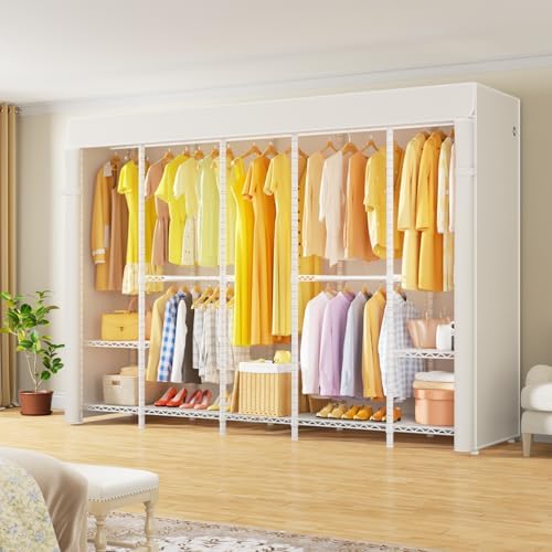 ULIFHOME H50C Clothes Rack with Cover, Large Covered Clothing Rack, White