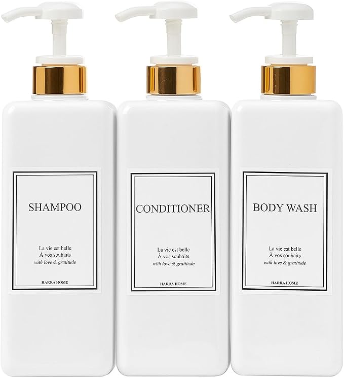 Modern Gold Design Large 27 oz Shampoo and Conditioner Dispensers by HARRA+HOME