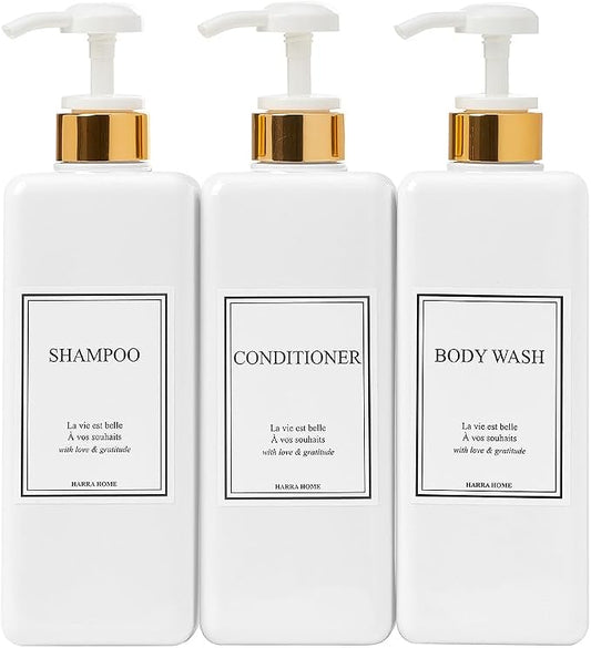 Modern Gold Design Large 27 oz Shampoo and Conditioner Dispensers by HARRA+HOME