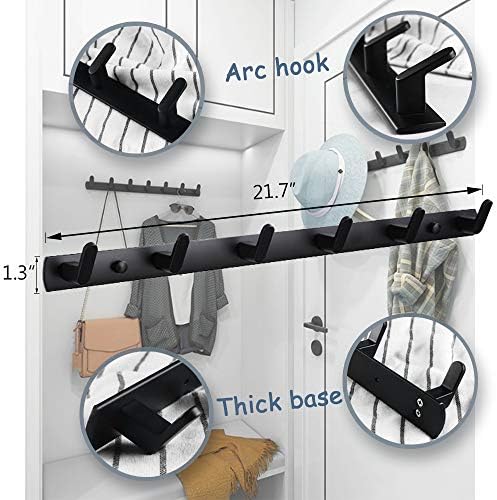 Wall Mounted Coat Rack, 6 Hooks, 21.7"x1.3", Modern, Black, 2 Pcs