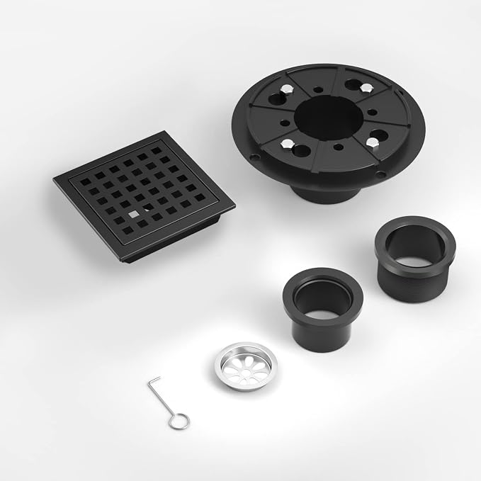 4-3/8 Inch Shower Drain Matte Black, Square Bathroom Floor Drain, Stainless - Image 5