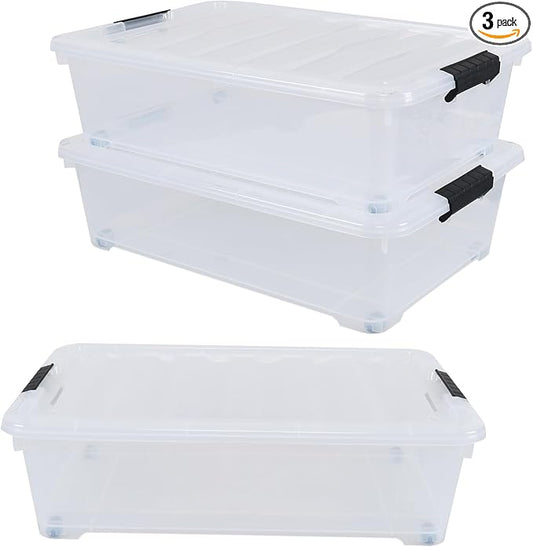 25 Quart Plastic Under Bed Storage Boxes, Wheeled UnderBed Storage Container by Yesdate