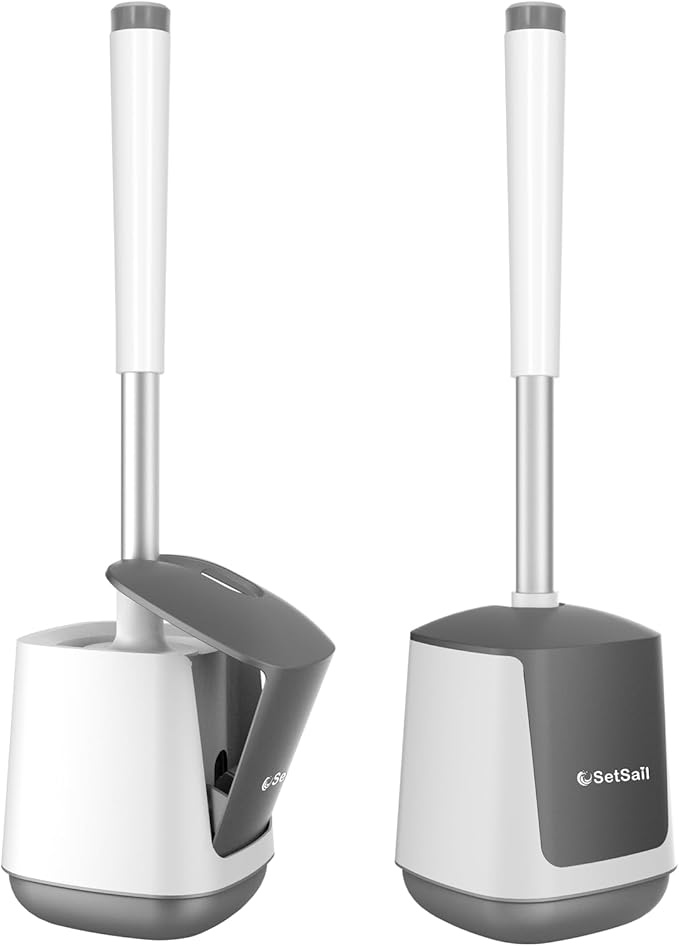 SetSail Toilet Brush and Holder 2 Pack, Self Closing Lid Toilet Bowl Brushes by SetSail