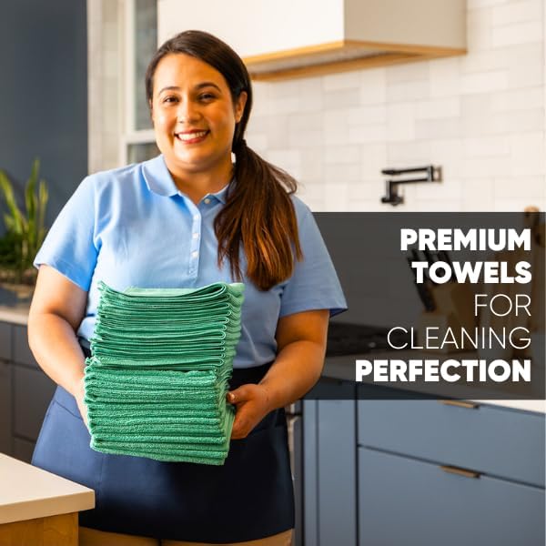 MW Pro Microfiber Cleaning Cloth | Green | Size 16" x 16" | All Purpose - Image 3