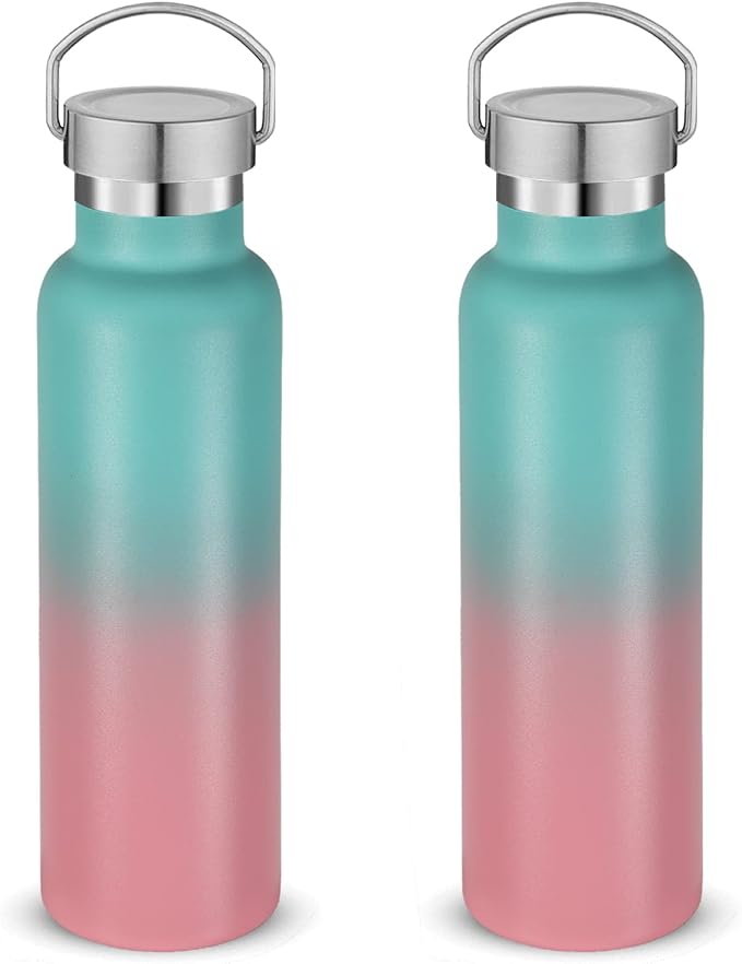 Neihepal 20 oz Insulated Water Bottles Bulk 2 Pack, Stainless Steel Double Wall by Neihepal