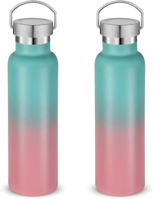 Neihepal 20 oz Insulated Water Bottles Bulk 2 Pack, Stainless Steel Double Wall by Neihepal