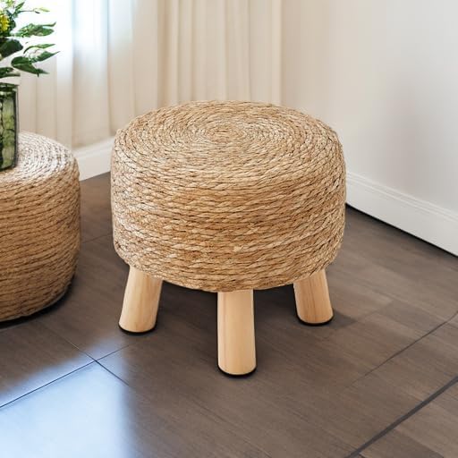 Round Ottoman Foot Stool Wicker Seagrass Natural Natural
