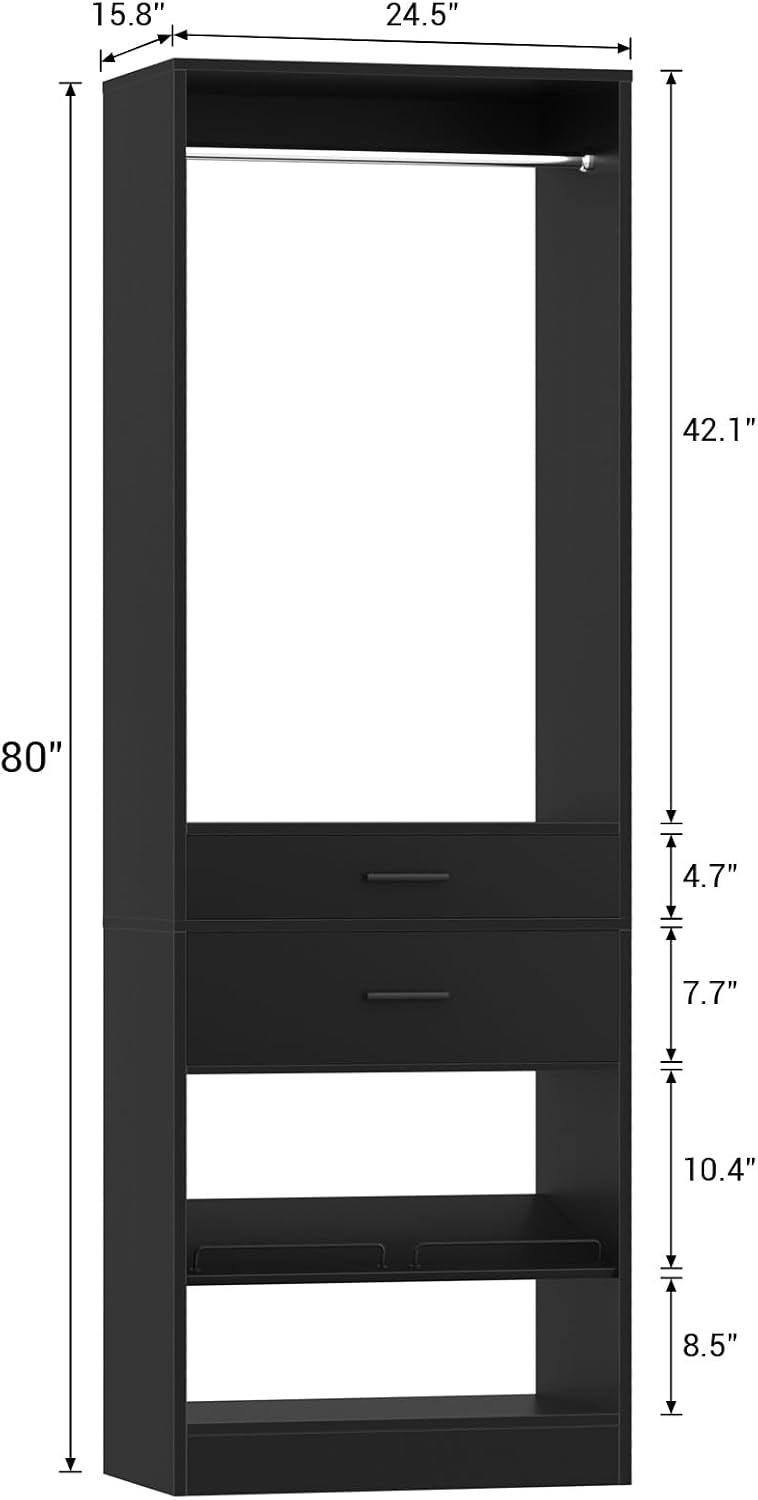 Unikito 25" W x 80" H Closet Organizer Storage with Hanging Rod and...