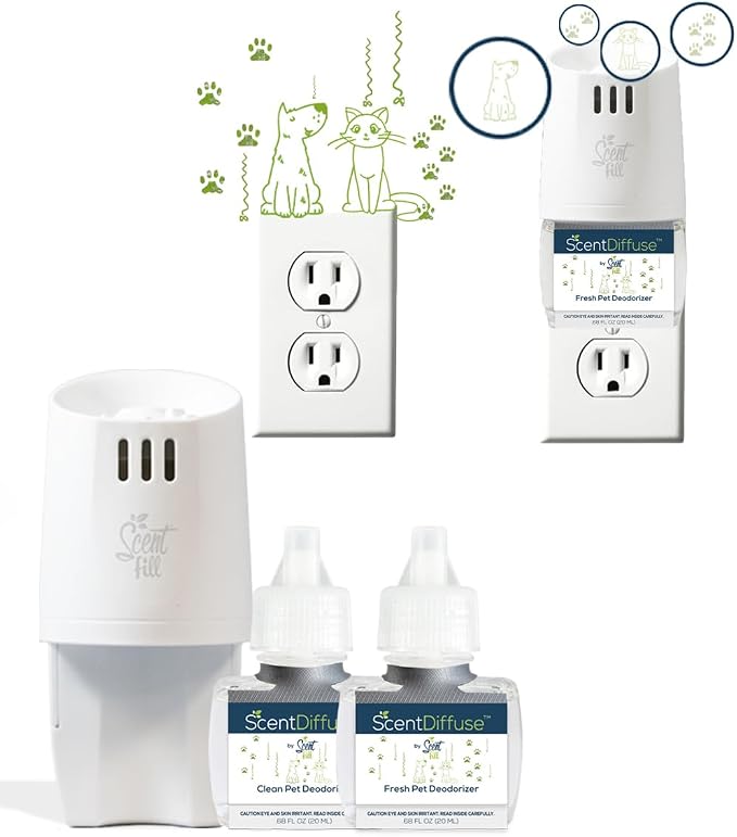 ScentDiffuse Pet Odor Deodorizing Air Freshener Starter Kit, 2 Refills + - Image 2