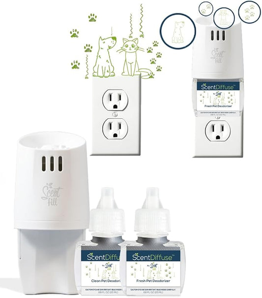ScentDiffuse Pet Odor Deodorizing Air Freshener Starter Kit, 2 Refills + - Image 2