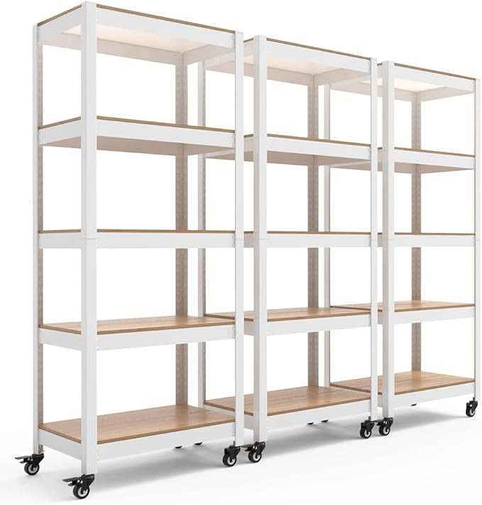 HOMEDANT House White 5-Tier Metal Rolling Cart Shelf Rack Casters Heavy Duty by TheBestOrganizingSolution