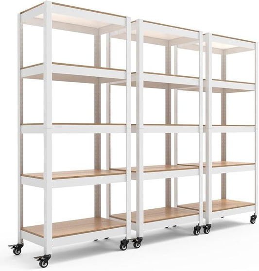 HOMEDANT House White 5-Tier Metal Rolling Cart Shelf Rack Casters Heavy Duty by TheBestOrganizingSolution