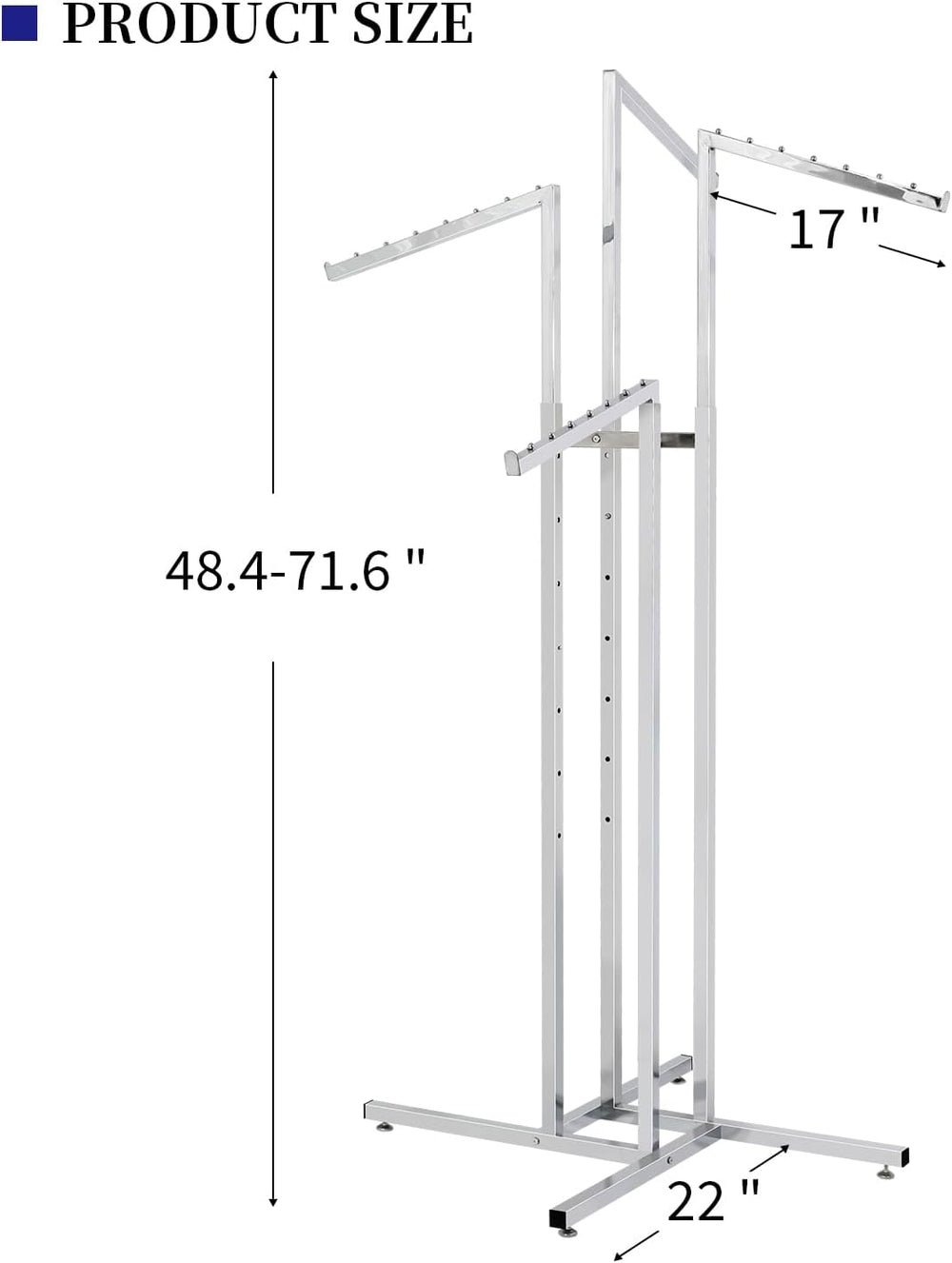 4 Way Adjustable Clothing Rack with Slanted Arms - Retail Clothing Rack Displ...