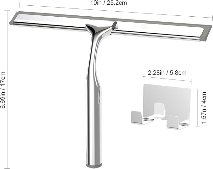 Shower Squeegee for Glass Doors, Stainless Steel Shower Squeegee for Bathroom - Image 2