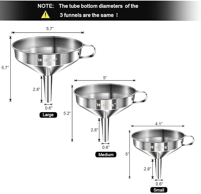 Stainless Steel Funnel, Walfos 3 Pack Kitchen Funnel - Image 4