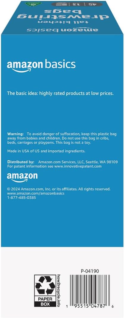 Amazon Basics 13 Gallon Tall Kitchen Drawstring Trash Bags, 10% Post Consumer - Image 2