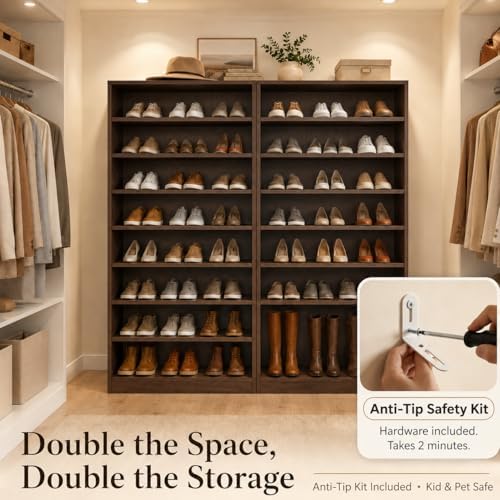 Homieasy 9-Tier Tall Shoe Rack Cabinet for Closet & Entryway, Walnut