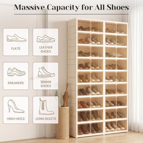 Collapsible Shoe Rack Organizer, Clear Doors Plastic Shoe Storage Cabinet