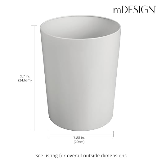 mDesign Round Metal Small 1.7 Gallon Recycle Trash Can Wastebasket, Garbage - Image 3