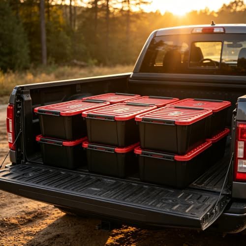 2 Pack Heavy Duty Storage Box with Lid, Stackable Plastic Storage Bins (21 QT...