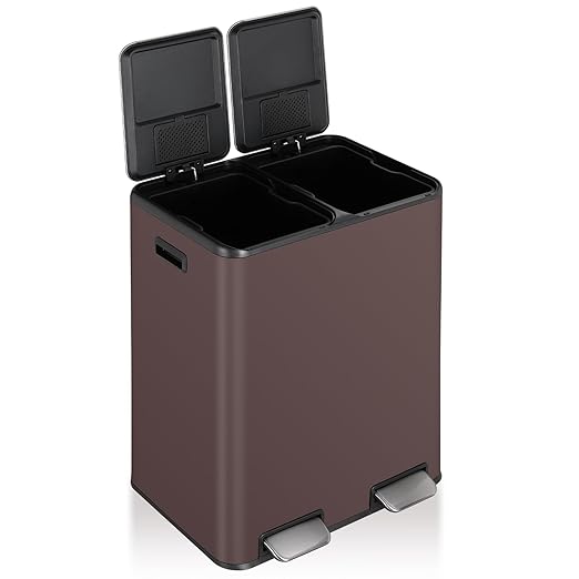 16 Gal Dual Trash Can, Stainless Steel Kitchen Garbage Bin, Recycle Dustbin - Image 9