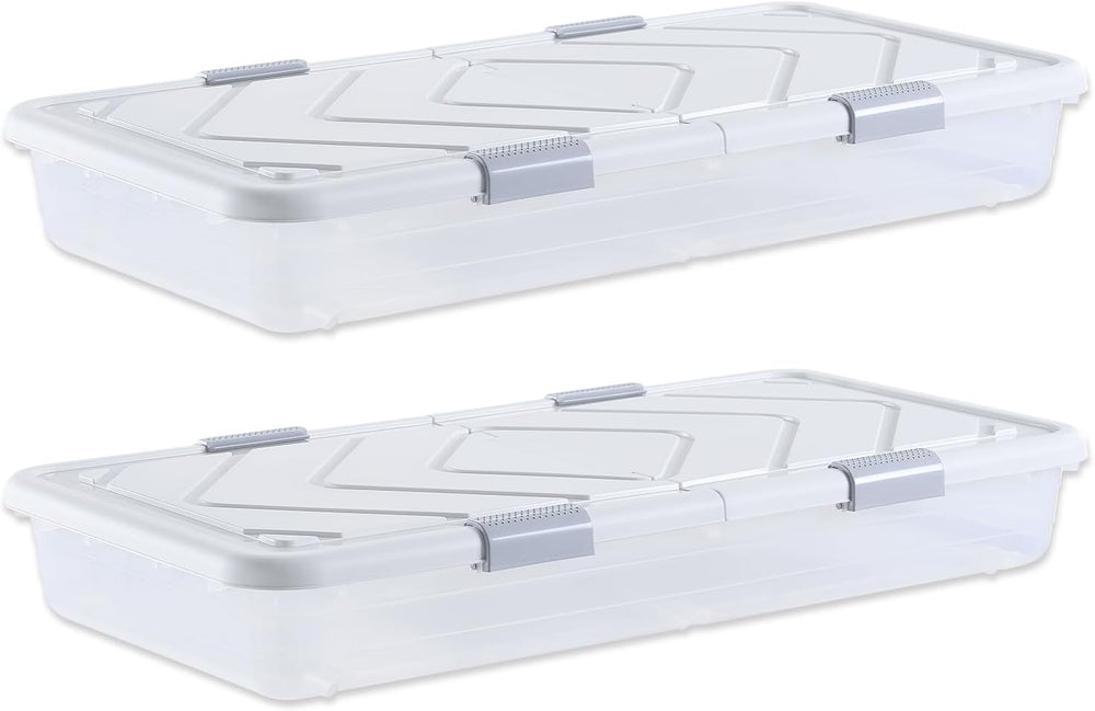 VEVOR Under Bed Storage with Wheels, 39.8 x 20.1 x 5.9 inch Underbed Containe...